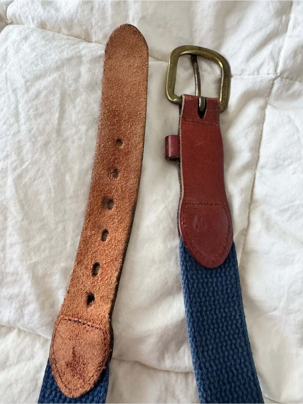 Vintage Navy Fish Embroidered Belt with Leather Trim – Size 46